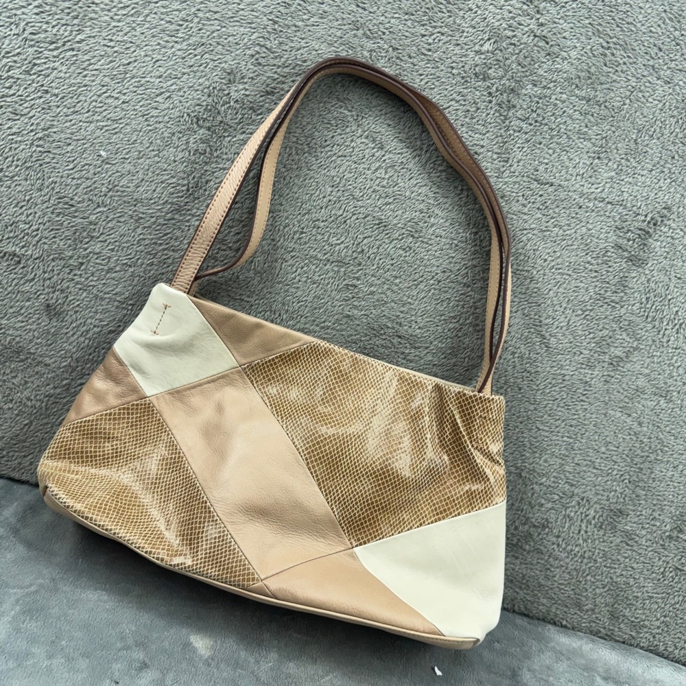 Lucky Brand Shoulder Bag Womens‎ Medium Beige Leather Patchwork Snakeskin EUC